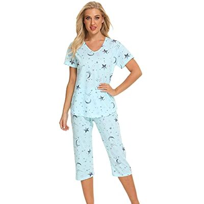 Misscoo Mouwloze pyjamaset voor dames, loungewear en capribroek voor dames, meisjes, studenten, katoenen pyjamaset voor lente en zomer, nachtkleding, #8, M Misscoo Mouwloze pyjamaset voor dames, loungewear en capribroek voor dames, meisjes, studenten, katoenen pyjamaset voor lente en zomer, nachtkleding, #8, M
