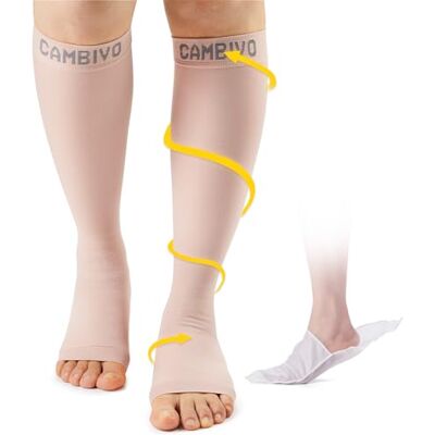 CAMBIVO Compressiekousen voor open voeten, compressiesokken voor dames en heren, compressiekousen klasse 2, 20-30 mmHg, voor spataderen, oedeem, bloedcirculatie benen, reizen XL CAMBIVO Compressiekousen voor open voeten, compressiesokken voor dames en heren, compressiekousen klasse 2, 20-30 mmHg, voor spataderen, oedeem, bloedcirculatie benen, reizen XL