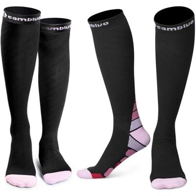 CAMBIVO 2 paar compressiekousen voor dames en heren, 20-30 mmHg compressiekousen, circulatiesokken voor sport, hardlopen, voetbal, vliegreizen, Zwart + Roze, XXL XXL CAMBIVO 2 paar compressiekousen voor dames en heren, 20-30 mmHg compressiekousen, circulatiesokken voor sport, hardlopen, voetbal, vliegreizen, Zwart + Roze, XXL XXL