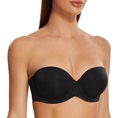 MELENECA Dames push-up met beugels, gevormd, strapless beha, zwart. 85B MELENECA Dames push-up met beugels, gevormd, strapless beha, zwart. 85B