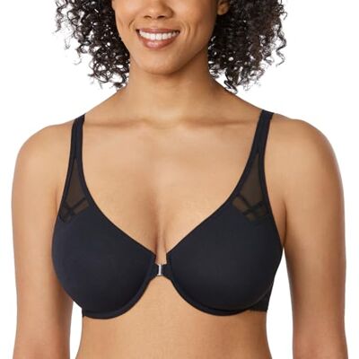 DELIMIRA Beha met onzichtbare sluiting aan de voorkant, zwart, 90C Grote maat, met beugel, decollete, duik, racerback, dames 90C DELIMIRA Beha met onzichtbare sluiting aan de voorkant, zwart, 90C Grote maat, met beugel, decollete, duik, racerback, dames 90C