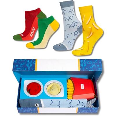 soxo Fast Food Grappige damessokken, cadeau voor heren, fantasie, sokken, cadeau-idee, 35-40, vis en chips, 2 paar 35-40 soxo Fast Food Grappige damessokken, cadeau voor heren, fantasie, sokken, cadeau-idee, 35-40, vis en chips, 2 paar 35-40