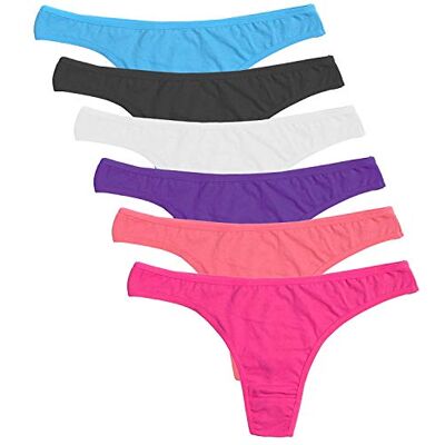 DRESHOW Tanga string van katoen, eenvoudig en comfortabel, voor dames, 6 stuks, 6 stuks Solid Color 01-CLR, S S DRESHOW Tanga string van katoen, eenvoudig en comfortabel, voor dames, 6 stuks, 6 stuks Solid Color 01-CLR, S S