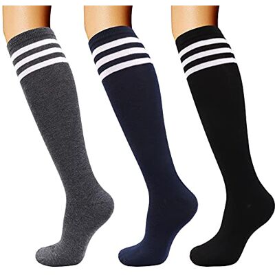 DRESHOW Set van 3 paar over de knie sokken Hoge casual sokken Hoge sokken voor meisjes en vrouwen one size DRESHOW Set van 3 paar over de knie sokken Hoge casual sokken Hoge sokken voor meisjes en vrouwen one size