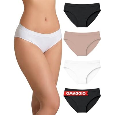 Risalti Naadloze Pcs3 damesslips van microvezel, naadloos en etiket, zacht, elastisch en ademend, comfortabeler dan katoen, gemaakt in Italië L-XL Risalti Naadloze Pcs3 damesslips van microvezel, naadloos en etiket, zacht, elastisch en ademend, comfortabeler dan katoen, gemaakt in Italië L-XL