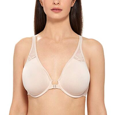 DELIMIRA Beha met onzichtbare sluiting aan de voorkant, Beige Grote maat, met beugel, decolleté, laag uitgesneden, racerback, dames 110B DELIMIRA Beha met onzichtbare sluiting aan de voorkant, Beige Grote maat, met beugel, decolleté, laag uitgesneden, racerback, dames 110B