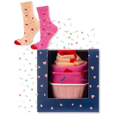 soxo Muffin sokken voor dames, geschenkidee voor dames, grappige geschenken, hoge sokken, 35-40, Roze hartjes, 1 paar 35-40 soxo Muffin sokken voor dames, geschenkidee voor dames, grappige geschenken, hoge sokken, 35-40, Roze hartjes, 1 paar 35-40