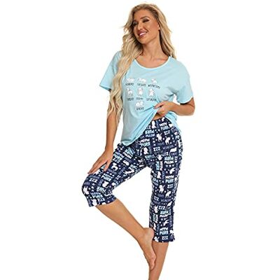 Misscoo Mouwloze pyjamaset voor vrouwen en meisjes, katoenen capribroek voor lente en zomer, #3 M Misscoo Mouwloze pyjamaset voor vrouwen en meisjes, katoenen capribroek voor lente en zomer, #3 M