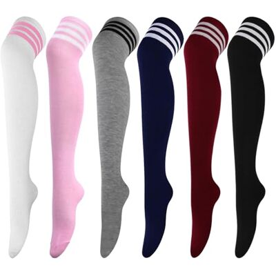 DRESHOW 6 paar hoge sokken, hoge kniekousen, lange dijbeensokken, kniekousen, top startkousen, beenwarmers voor meisjes en vrouwen Eén maat DRESHOW 6 paar hoge sokken, hoge kniekousen, lange dijbeensokken, kniekousen, top startkousen, beenwarmers voor meisjes en vrouwen Eén maat
