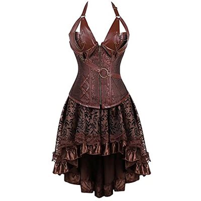 jutrisujo Steampunk sexy korset jurk rok tutu overbust bustier retro kant burlesque piraat dames, Brown8105, M M jutrisujo Steampunk sexy korset jurk rok tutu overbust bustier retro kant burlesque piraat dames, Brown8105, M M