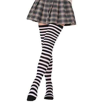 DRESHOW Damessokken, katoen, extra lang, hoge dijen, kniekousen, voor sport, cosplay, 1 paar extra lang: zwart-wit, Eén maat Eén maat DRESHOW Damessokken, katoen, extra lang, hoge dijen, kniekousen, voor sport, cosplay, 1 paar extra lang: zwart-wit, Eén maat Eén maat