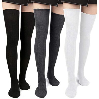 Wood Damessokken, extra lang, katoen, warm, dik, hoge beenwarmer, hoge sokken, 3 paar grijs zwart en wit Taille unique Wood Damessokken, extra lang, katoen, warm, dik, hoge beenwarmer, hoge sokken, 3 paar grijs zwart en wit Taille unique