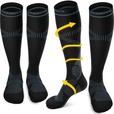 CAMBIVO Compressiekousen voor dames en heren, 2 paar, compressiekousen 15-20 mmHg, hoge compressiekousen voor bloedsomloop, benen, reizen, vliegtuig, hardlopen, sport, skiën, verpleegster, Zwart/Grijs S-M CAMBIVO Compressiekousen voor dames en heren, 2 paar, compressiekousen 15-20 mmHg, hoge compressiekousen voor bloedsomloop, benen, reizen, vliegtuig, hardlopen, sport, skiën, verpleegster, Zwart/Grijs S-M