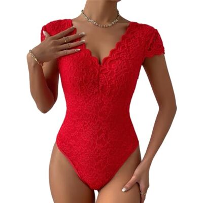 Haibang Kanten bodysuit voor dames, sexy, V-hals, bodysuit, top, bloemen, bodysuit, blouse, korte mouwen, body, ondergoed, elegant, cami-overhemden, T-shirt, blouse, clubwear, scharlakenrood, M M Haibang Kanten bodysuit voor dames, sexy, V-hals, bodysuit, top, bloemen, bodysuit, blouse, korte mouwen, body, ondergoed, elegant, cami-overhemden, T-shirt, blouse, clubwear, scharlakenrood, M M