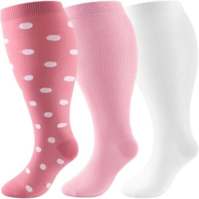 DRESHOW Grote maat compressiesokken voor mannen en vrouwen, brede kuiten, extra hoge sokken tot knie, 20-30 mmHg bevorderen de bloedcirculatie 3XL DRESHOW Grote maat compressiesokken voor mannen en vrouwen, brede kuiten, extra hoge sokken tot knie, 20-30 mmHg bevorderen de bloedcirculatie 3XL