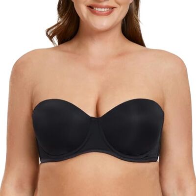 MELENECA Strapless beha voor dames, beugelbeha, grote maat, met gevormde cups, zwart. 95G MELENECA Strapless beha voor dames, beugelbeha, grote maat, met gevormde cups, zwart. 95G