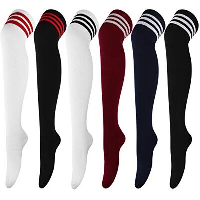 DRESHOW 6 paar hoge sokken, hoge kniekousen, lange dijbeensokken, kniekousen, top startkousen, beenwarmers voor meisjes en vrouwen Eén maat DRESHOW 6 paar hoge sokken, hoge kniekousen, lange dijbeensokken, kniekousen, top startkousen, beenwarmers voor meisjes en vrouwen Eén maat