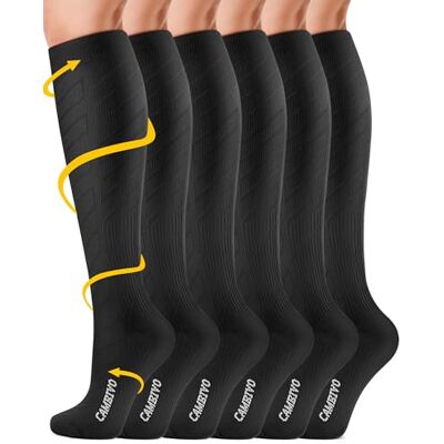 CAMBIVO Compressiekousen voor dames en heren, 3 paar, compressiekousen 20-30 mmHg, hoge sokken voor bloedcirculatie, hardlopen, vliegreizen, sport, hardlopen, verpleegster, zwart. 3XL Große Größen Tall CAMBIVO Compressiekousen voor dames en heren, 3 paar, compressiekousen 20-30 mmHg, hoge sokken voor bloedcirculatie, hardlopen, vliegreizen, sport, hardlopen, verpleegster, zwart. 3XL Große Größen Tall