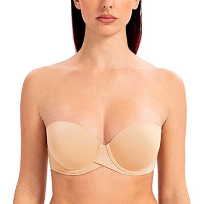 MELENECA Dames push-up met beugels, gevormd, strapless beha 85B MELENECA Dames push-up met beugels, gevormd, strapless beha 85B