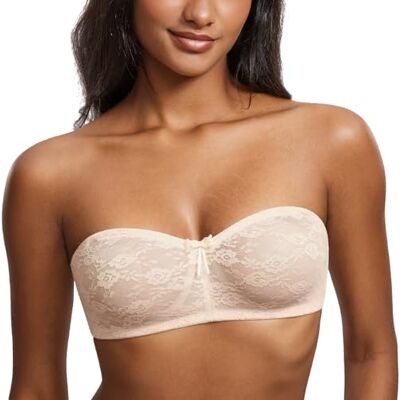 DOBREVA Strapless beha met kant, beugels en afneembare bandjes, Roze Wit 100E DOBREVA Strapless beha met kant, beugels en afneembare bandjes, Roze Wit 100E