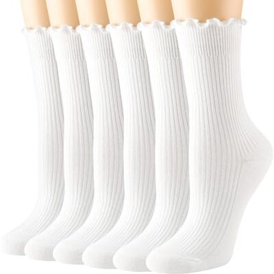 DRESHOW 6 paar damessokken met ruches van katoen, gebreid, casual enkelsokken, sla, gebreid, ademend, 6 paar, 6 paar enkelsokken set 52-05 Taille unique DRESHOW 6 paar damessokken met ruches van katoen, gebreid, casual enkelsokken, sla, gebreid, ademend, 6 paar, 6 paar enkelsokken set 52-05 Taille unique