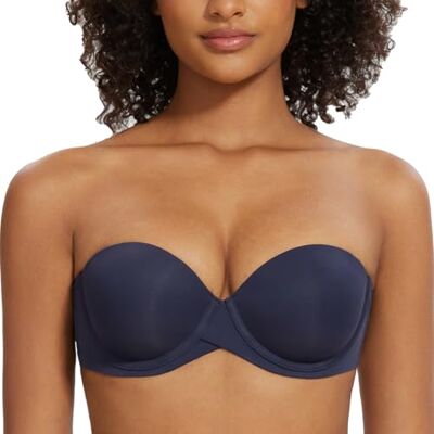 MELENECA Dames push-up met beugels, gevormd, strapless beha, marineblauw, 85B 85B MELENECA Dames push-up met beugels, gevormd, strapless beha, marineblauw, 85B 85B