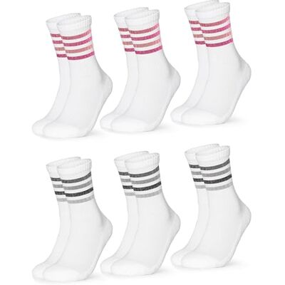 Occulto Dames sportsokken 80% katoen set van 6 (model: Steffi) roze grijs glitter 35-38 35-38 Occulto Dames sportsokken 80% katoen set van 6 (model: Steffi) roze grijs glitter 35-38 35-38