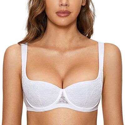 DOBREVA Balconette-beha push-up voor dames, sexy, met beugel, licht gevoerd, Wit., 90C 90C DOBREVA Balconette-beha push-up voor dames, sexy, met beugel, licht gevoerd, Wit., 90C 90C