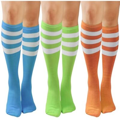 DRESHOW 3 paar hoge sokken voor dames, lange kniekousen, kniekousen, drievoudig gestreept, rekbaar, 3 paar knieën hoog Set34-10 Taille unique DRESHOW 3 paar hoge sokken voor dames, lange kniekousen, kniekousen, drievoudig gestreept, rekbaar, 3 paar knieën hoog Set34-10 Taille unique