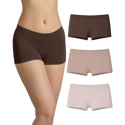 Risalti Naadloze damesshorts, 3 stuks, onzichtbare microvezel, naadloze slip zonder etiketten, zachte en ademende onderbroek, gemaakt in Italië, Chocolade-natuurlijk poeder XXL Risalti Naadloze damesshorts, 3 stuks, onzichtbare microvezel, naadloze slip zonder etiketten, zachte en ademende onderbroek, gemaakt in Italië, Chocolade-natuurlijk poeder XXL