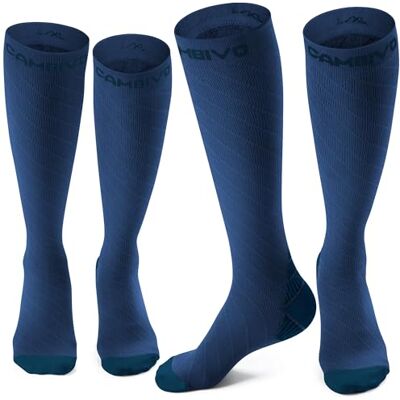 CAMBIVO 2 paar compressiekousen voor dames en heren, 20-30 mmHg compressiekousen, circulatiekousen voor sport, hardlopen, voetbal, reizen in het vliegtuig, Donkerblauw XXL CAMBIVO 2 paar compressiekousen voor dames en heren, 20-30 mmHg compressiekousen, circulatiekousen voor sport, hardlopen, voetbal, reizen in het vliegtuig, Donkerblauw XXL