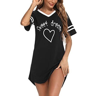 Litherday Nachtkleding voor dames, nachthemd, katoen, nachtkleding, comfortabel, nachtkleding, korte mouwen, pyjama, nachtjurk, nachthemd, loungewear, Zwart, XXL XXL Litherday Nachtkleding voor dames, nachthemd, katoen, nachtkleding, comfortabel, nachtkleding, korte mouwen, pyjama, nachtjurk, nachthemd, loungewear, Zwart, XXL XXL