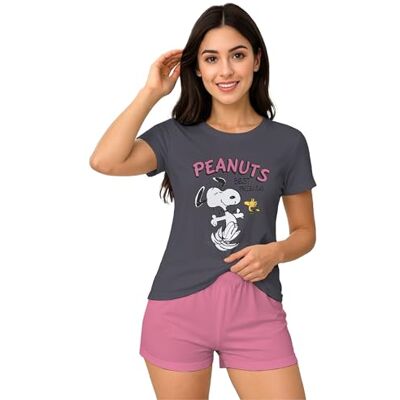 United The Peanuts Snoopy Pyjama voor dames, Best Friends pyjamaset, top met korte mouwen, grijs/roze, Grijs/Roze, S S United The Peanuts Snoopy Pyjama voor dames, Best Friends pyjamaset, top met korte mouwen, grijs/roze, Grijs/Roze, S S