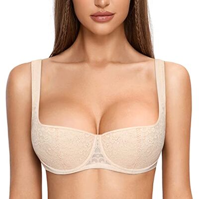 DOBREVA Balconette-beha push-up voor dames, sexy, met beugel, licht gevoerd, Beige, 95E 95E DOBREVA Balconette-beha push-up voor dames, sexy, met beugel, licht gevoerd, Beige, 95E 95E