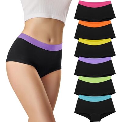 Libella 3429 Set van 6 hipsterboxershorts voor dames, katoen, met zachte elastische tailleband, meerkleurig 1, M M Libella 3429 Set van 6 hipsterboxershorts voor dames, katoen, met zachte elastische tailleband, meerkleurig 1, M M
