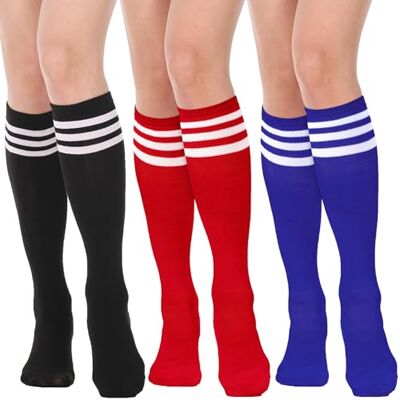 DRESHOW Hoge sokken voor dames, lange kniekousen, kniekousen, drievoudig gestreept, rekbaar, 3 paar knieën hoog Set34-15, Eén maat Eén maat DRESHOW Hoge sokken voor dames, lange kniekousen, kniekousen, drievoudig gestreept, rekbaar, 3 paar knieën hoog Set34-15, Eén maat Eén maat
