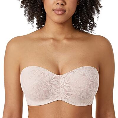 AISILIN Strapless beha voor dames, grote maten, bandeau-beha met beugel, multiway kant, ongevoerd, Roze Wit, 100B 100B AISILIN Strapless beha voor dames, grote maten, bandeau-beha met beugel, multiway kant, ongevoerd, Roze Wit, 100B 100B