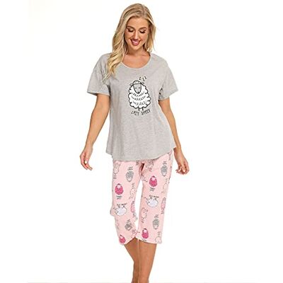 Misscoo Mouwloze pyjamaset voor vrouwen en meisjes, katoenen capribroek voor lente en zomer, Nee, nee. 4 L Misscoo Mouwloze pyjamaset voor vrouwen en meisjes, katoenen capribroek voor lente en zomer, Nee, nee. 4 L