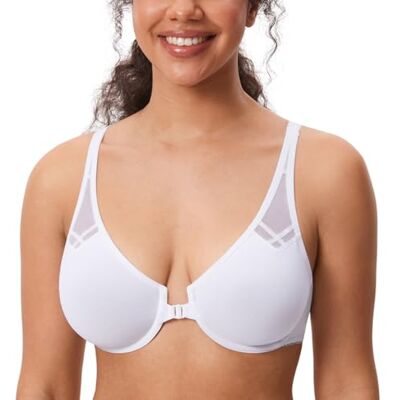 DELIMIRA Beha met onzichtbare sluiting aan de voorkant, Wit. Grote maat, met beugel, decolleté, laag uitgesneden, racerback, dames 90C DELIMIRA Beha met onzichtbare sluiting aan de voorkant, Wit. Grote maat, met beugel, decolleté, laag uitgesneden, racerback, dames 90C