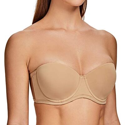 MELENECA Dames strapless beha met beugel beha grote maten met gevormde cups, Amandel 120E MELENECA Dames strapless beha met beugel beha grote maten met gevormde cups, Amandel 120E