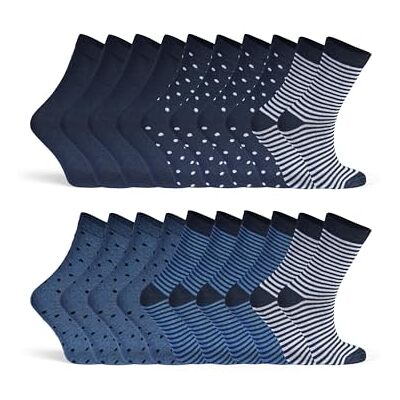 Basic Treasure 10 paar katoenen damessokken kleuren met strepen en stippen dagelijks comfort (BE, digitaal, 39, 42, normale maat, blauw/marineblauw) 39-42 Basic Treasure 10 paar katoenen damessokken kleuren met strepen en stippen dagelijks comfort (BE, digitaal, 39, 42, normale maat, blauw/marineblauw) 39-42