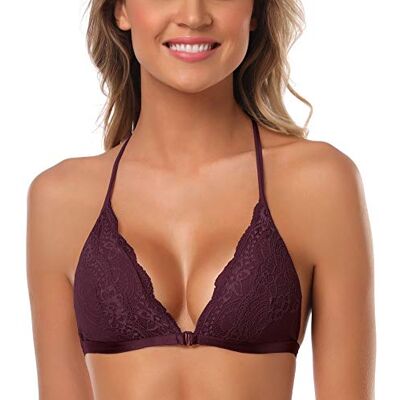 SHEKINI Dames Bh met Voorsluiting,Triangel Cup Bh Kanten Bralette dun Ademend Sexy Ondergoed Mooie Achterkant, Fuchsia, XL XL SHEKINI Dames Bh met Voorsluiting,Triangel Cup Bh Kanten Bralette dun Ademend Sexy Ondergoed Mooie Achterkant, Fuchsia, XL XL