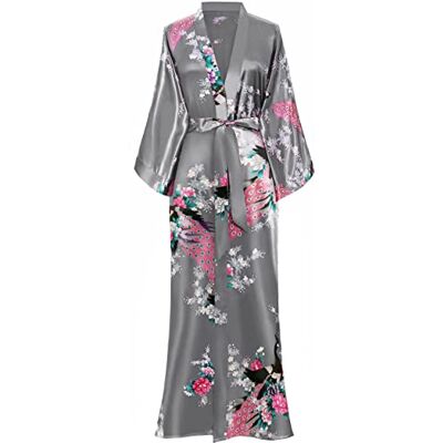 BABEYOND Babyond Kimono voor dames met pauwen print, lengte 135 cm, grijs. one size BABEYOND Babyond Kimono voor dames met pauwen print, lengte 135 cm, grijs. one size
