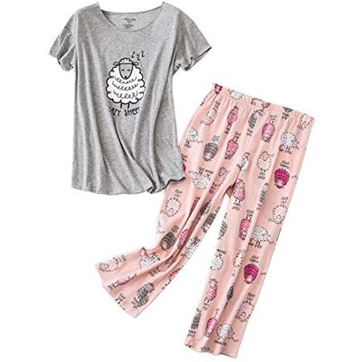 Rojeam Pyjamaset voor dames, katoen, korte mouwen, met capribroek, zomernachtkleding, XXL XXL Rojeam Pyjamaset voor dames, katoen, korte mouwen, met capribroek, zomernachtkleding, XXL XXL