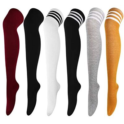 DRESHOW 6 paar kniekousen, dijbeenhoge sokken, casual, voor meisjes en vrouwen One Size DRESHOW 6 paar kniekousen, dijbeenhoge sokken, casual, voor meisjes en vrouwen One Size