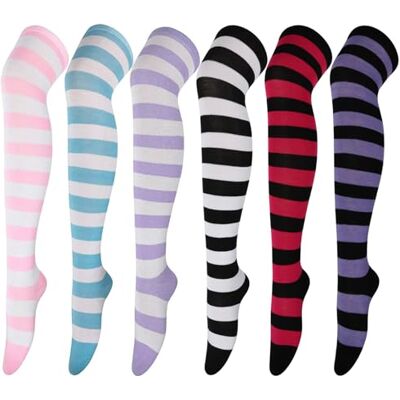 DRESHOW 6 paar hoge sokken, hoge kniekousen, lange dijbeensokken, kniekousen, top startkousen, beenwarmers voor meisjes en vrouwen Eén maat DRESHOW 6 paar hoge sokken, hoge kniekousen, lange dijbeensokken, kniekousen, top startkousen, beenwarmers voor meisjes en vrouwen Eén maat