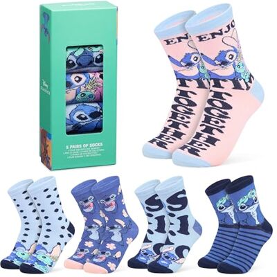 Disney Stitch Damessokken, 5 paar, zachte en rekbare warme sokken, cadeau voor dames en tieners (blauw/perzik Stitch, 35/41 EU) Eén maat Disney Stitch Damessokken, 5 paar, zachte en rekbare warme sokken, cadeau voor dames en tieners (blauw/perzik Stitch, 35/41 EU) Eén maat