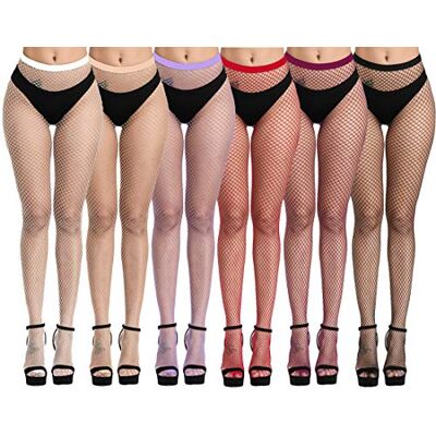 DRESHOW 6 paar Sexy Elastische panty's voor dames met hoge taille, visnet kousen, dijbeen, hoge kousen, panty's Eén maat DRESHOW 6 paar Sexy Elastische panty's voor dames met hoge taille, visnet kousen, dijbeen, hoge kousen, panty's Eén maat