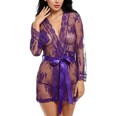 Tuopuda Femme Chemise de Nuit Sexy Dentelle Lingerie Pyjama en Dentelle Transparente avec G-String Robes de Chambre Vêtements de Nuit Nuisette Peignoirs de Bain, Violet, M M Tuopuda Femme Chemise de Nuit Sexy Dentelle Lingerie Pyjama en Dentelle Transparente avec G-String Robes de Chambre Vêtements de Nuit Nuisette Peignoirs de Bain, Violet, M M