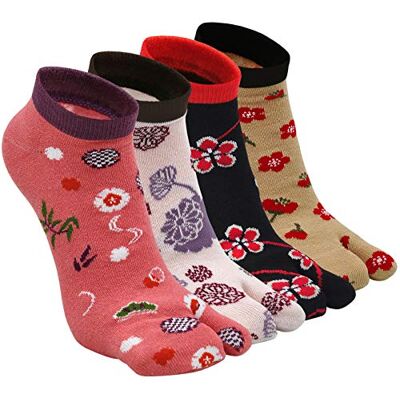 ZFSOCK Japanse Tabi Sokken Dames Katoen Flip Flop klompen Tabi Sokken Fancy Sokken 2 Teen Sakura Patroon 4 paar Maat 35-41 35-41 ZFSOCK Japanse Tabi Sokken Dames Katoen Flip Flop klompen Tabi Sokken Fancy Sokken 2 Teen Sakura Patroon 4 paar Maat 35-41 35-41